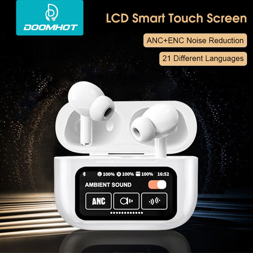 DoomHot Bluetooth Earphones LCD Touchscreen ANC TWS Bluetooth Headset Earphone Touch Screen V5.3 Smart Screen Active Noise Reduction Comfortable Earphone