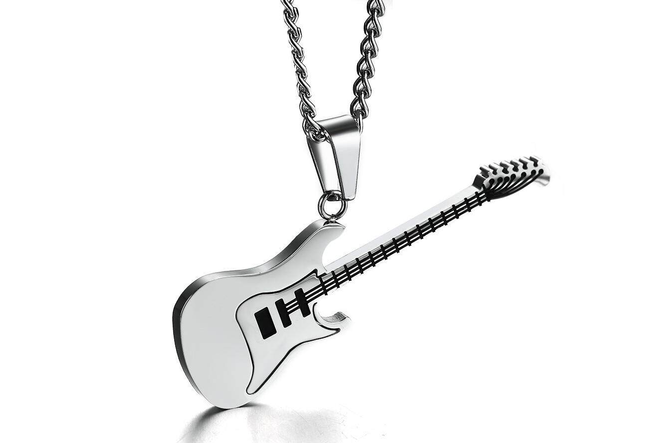 Kemstone Rock Stainless Steel Music Lover Gift Guitar Pendant & Necklace for Men
