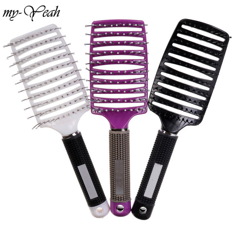 myyeah Hair Salon Heat-resistant Massage Combs Curved Hair Brushes Hairdressing Styling Vent Design Hair Tool- Random color