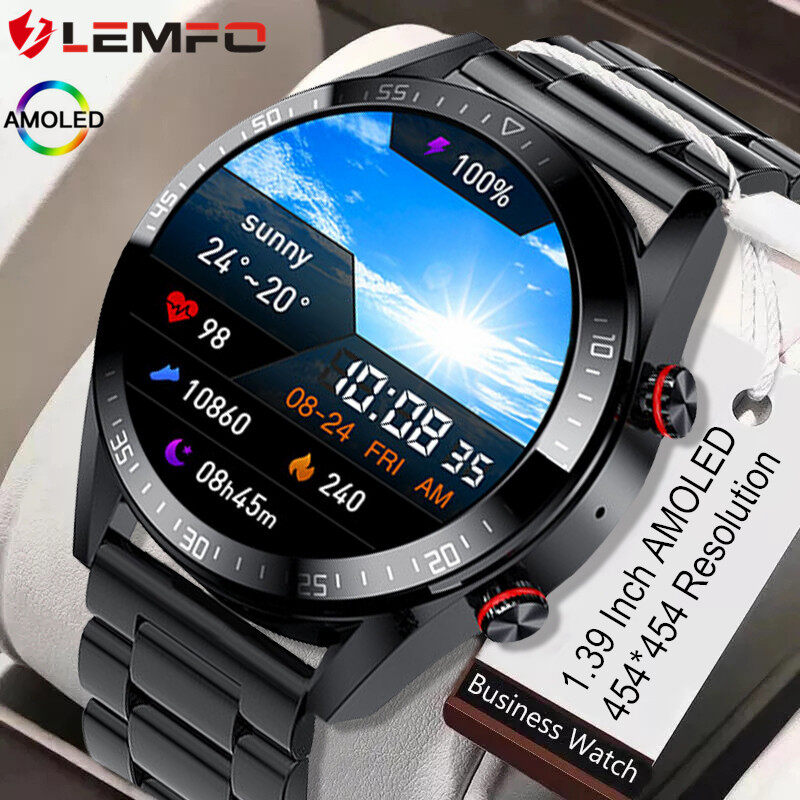 LEMFO 454*454 AMOLED Screen Smart Watch Bluetooth Call Music Playing Heart Rate Blood Pressure Monitoring Smartwatch for Men Android iOS