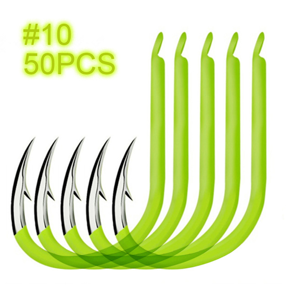 50pcs Fishing Accessories Sea Tackle for Carp Bait Holder Carbon Steel Fishing Hooks #8 / #9 / #10 Luminous Fishhooks