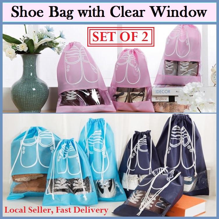 Portable Compact Travel Shoe Bag with Clear Window for Easy Identification. 4 Colours, 2 Sizes Available. Local Seller Fast Delivery