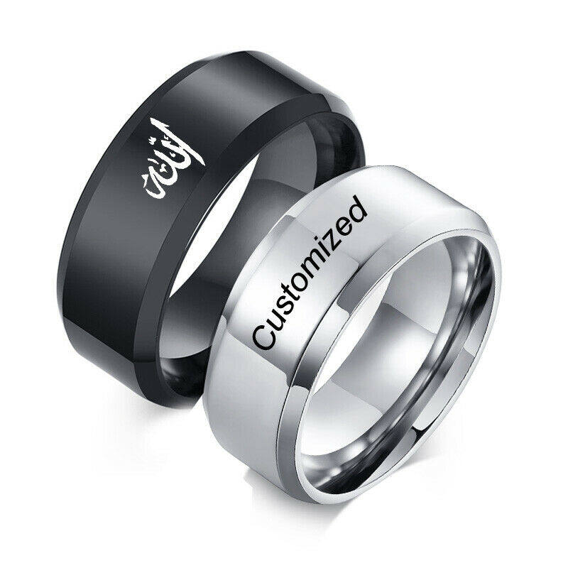 Vnox Customized Men Women Stainless Steel Wedding Ring Personalized ID Day Initials Custom Free Engraving
