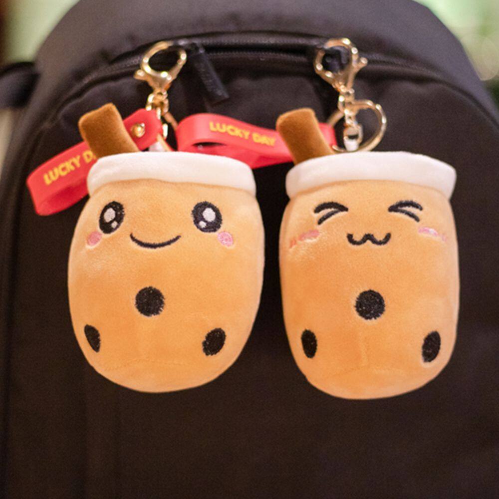 YONIT Cute Unique Birthday Gifts for Girls Children Stuffed Boba Doll Cartoon Design Car Key Ring Ornaments Bubble Milk Tea Keychain Women Key Chain Plush Toy Pendant